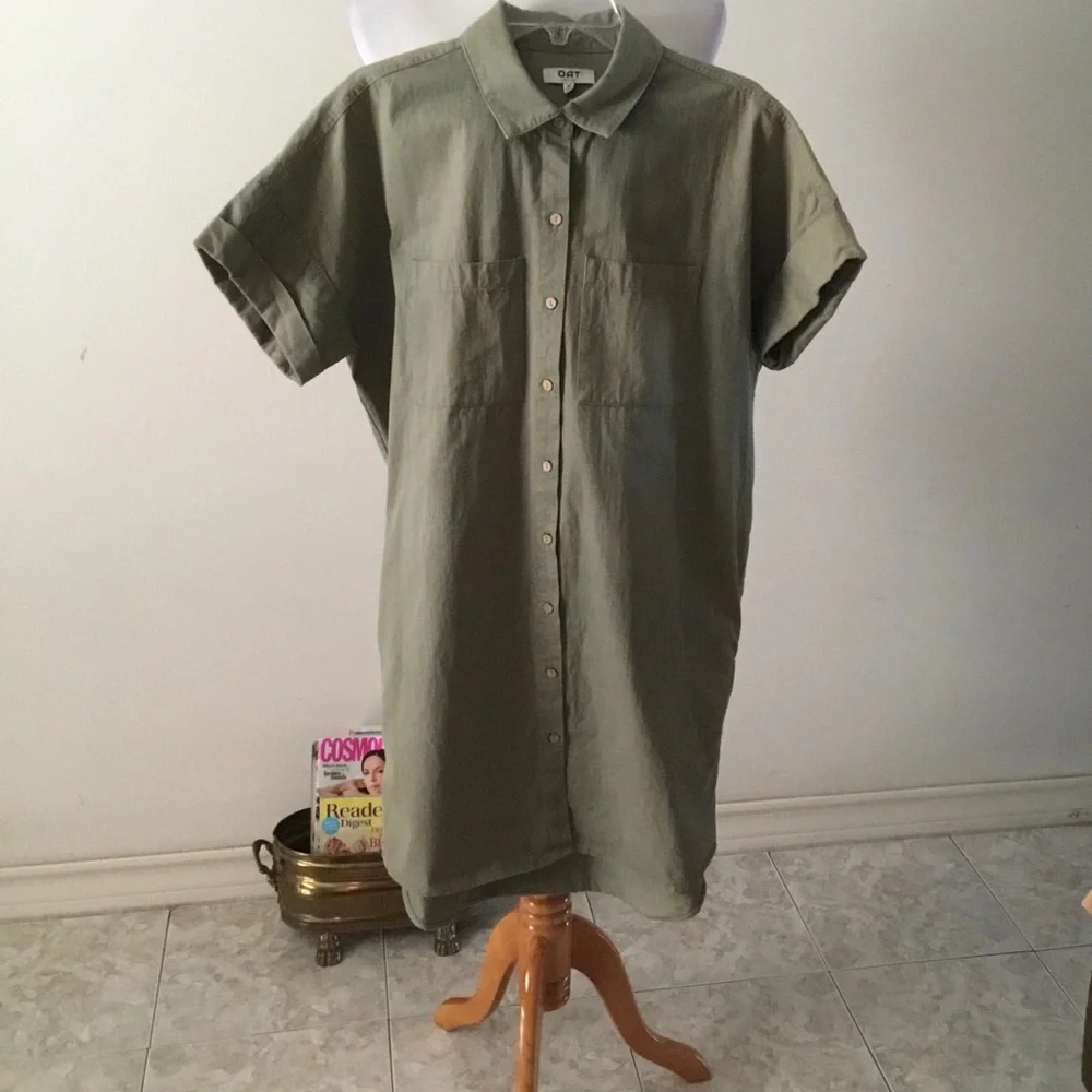 HP-OAT NEW YORK OVERSIZED MEDIUM OLIVE SLEEVE SHIRT DRESS/ SIZE M/ NEW CONDITION - Picture 3 of 10